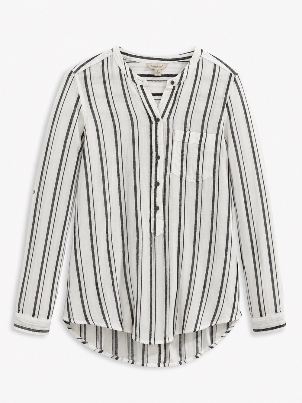 Lucky Brand Black White Striped Pullover Top